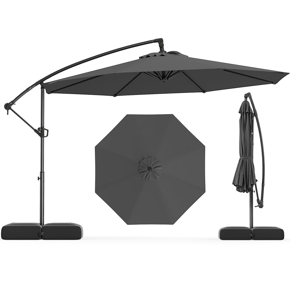 10 x 8.5 Feet Cantilever Umbrella with Base - Gray
