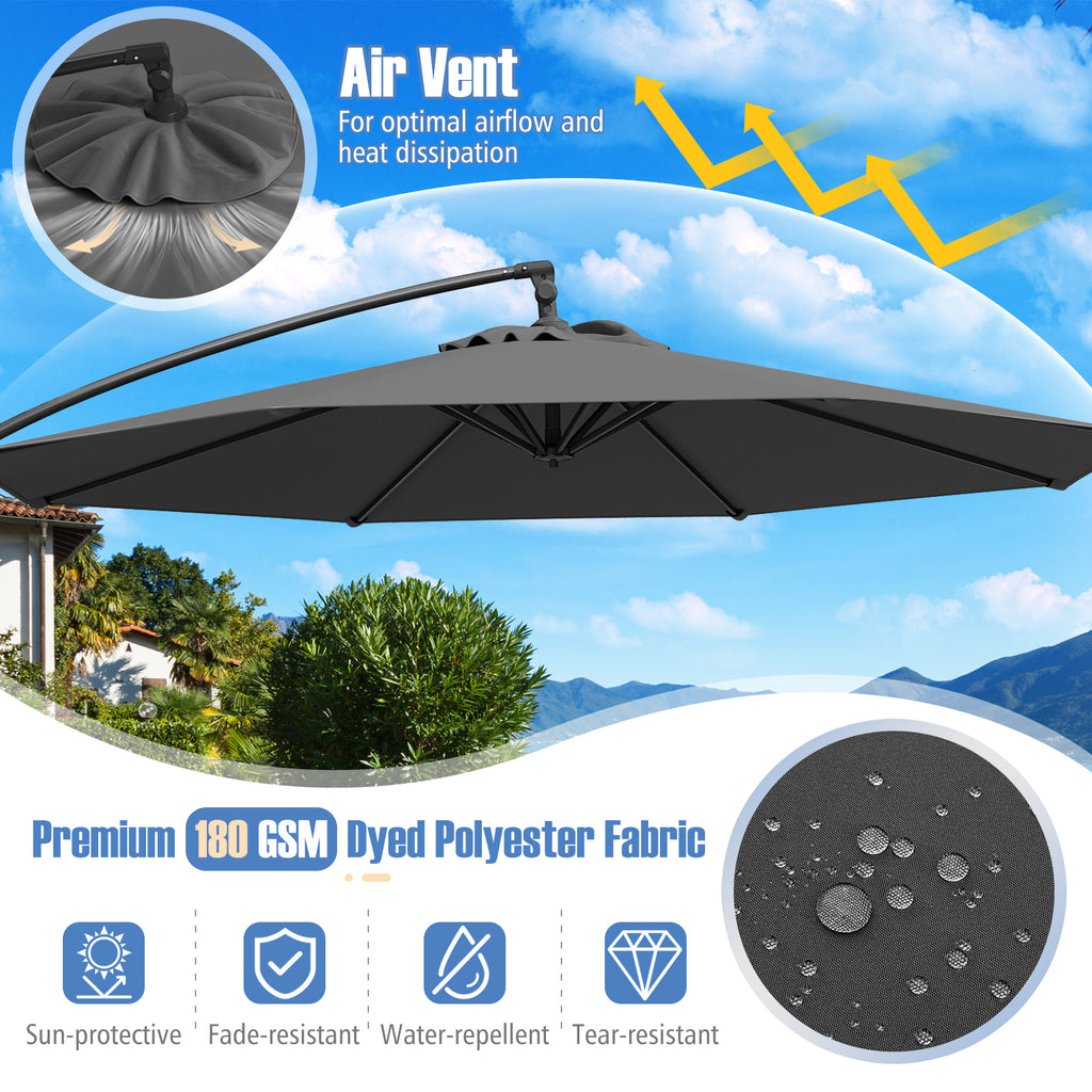 10 x 8.5 Feet Cantilever Umbrella with Base - Gray