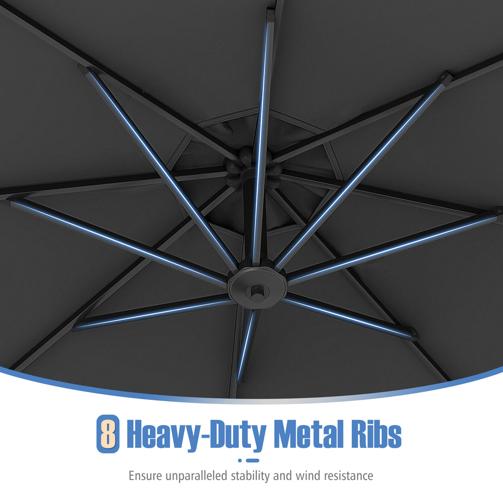 10 x 8.5 Feet Cantilever Umbrella with Base - Gray