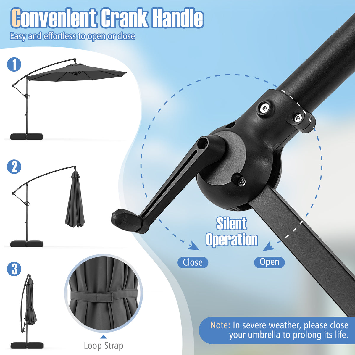 10 x 8.5 Feet Cantilever Umbrella with Base - Gray