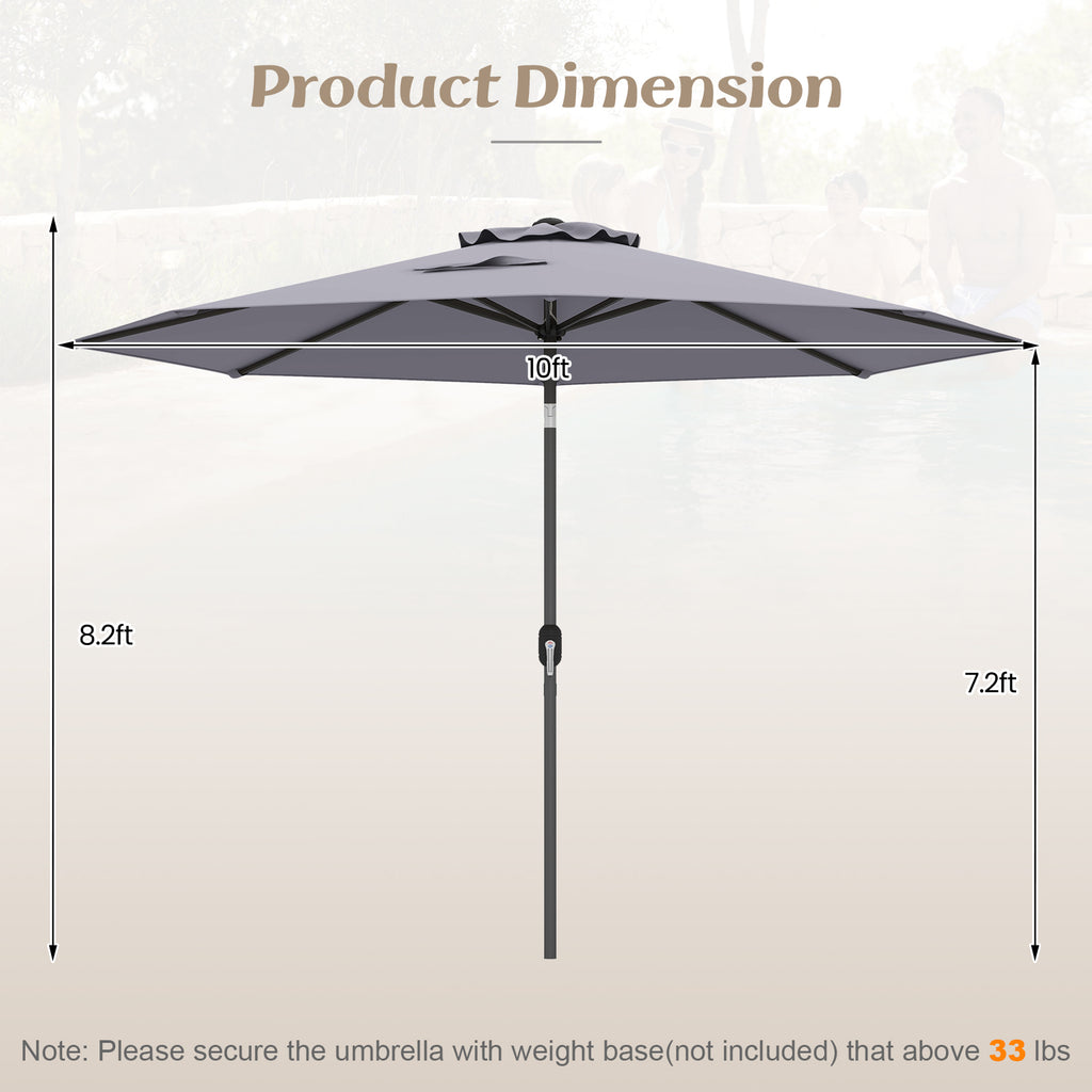 10 Feet Outdoor Patio Umbrella with Tilt Adjustment and Crank