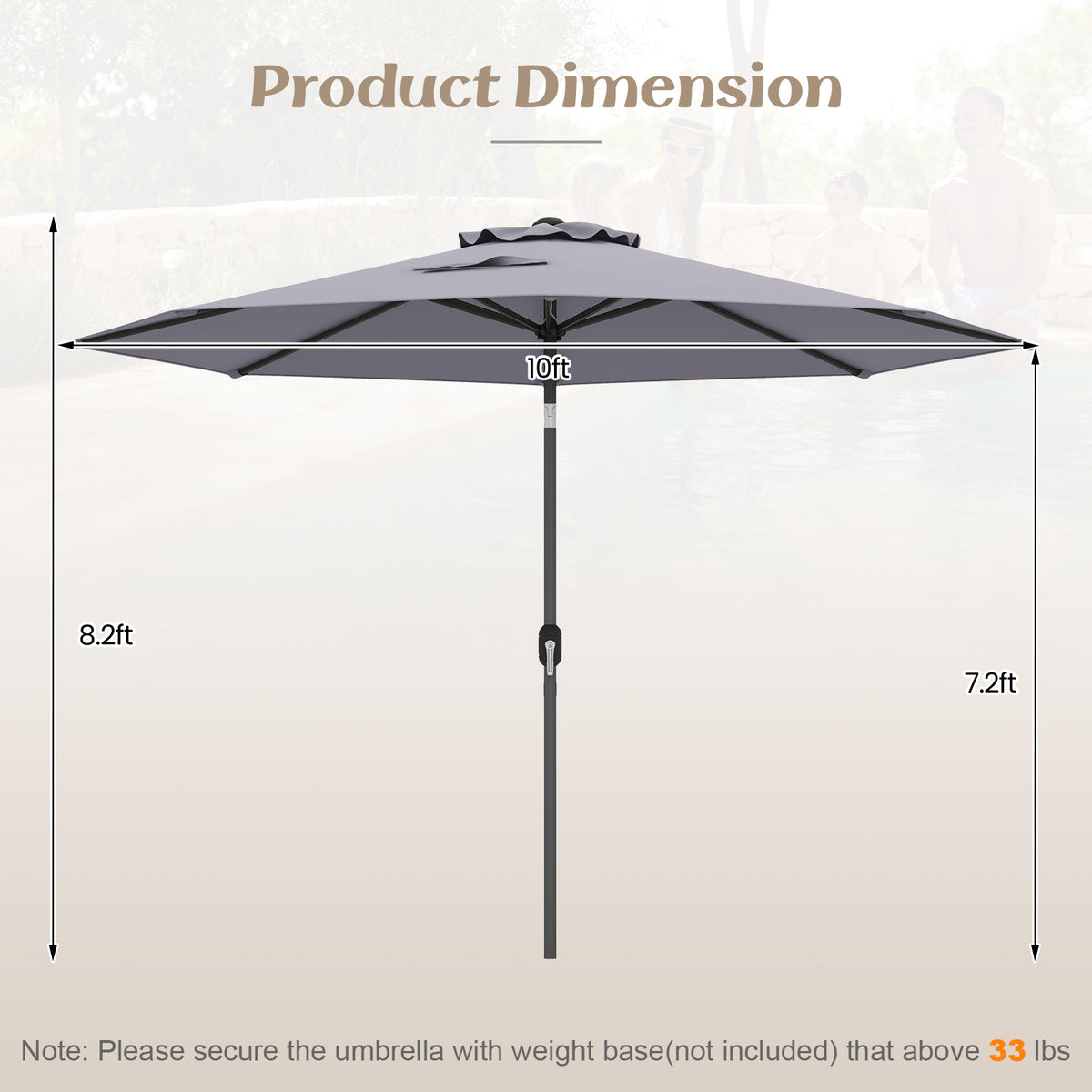 10 Feet Outdoor Patio Umbrella with Tilt Adjustment and Crank