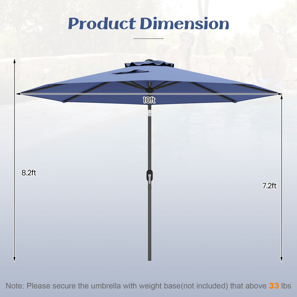 10x8.2 Feet Patio Umbrella with Tilt & Crank - Navy