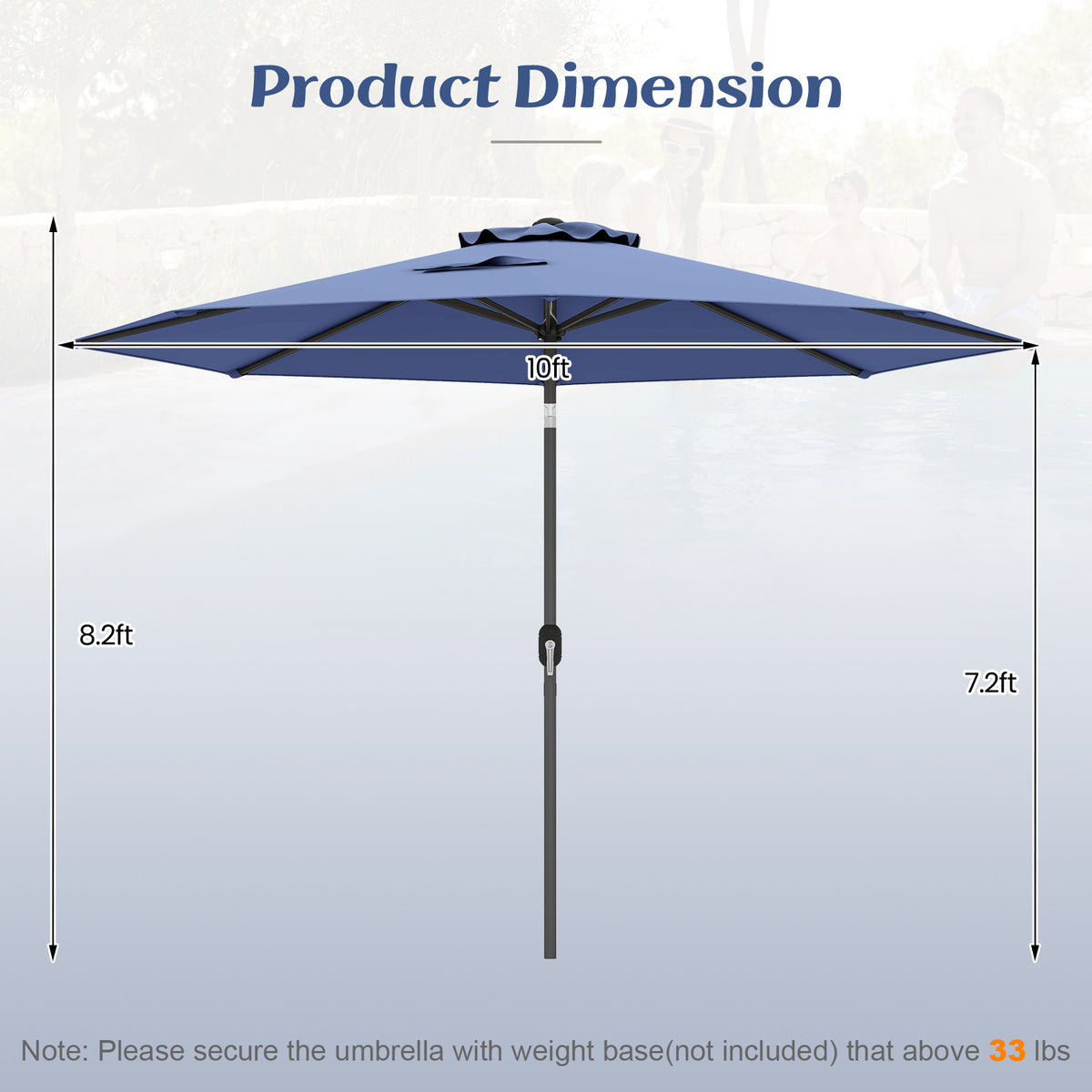 10x8.2 Feet Patio Umbrella with Tilt & Crank - Navy