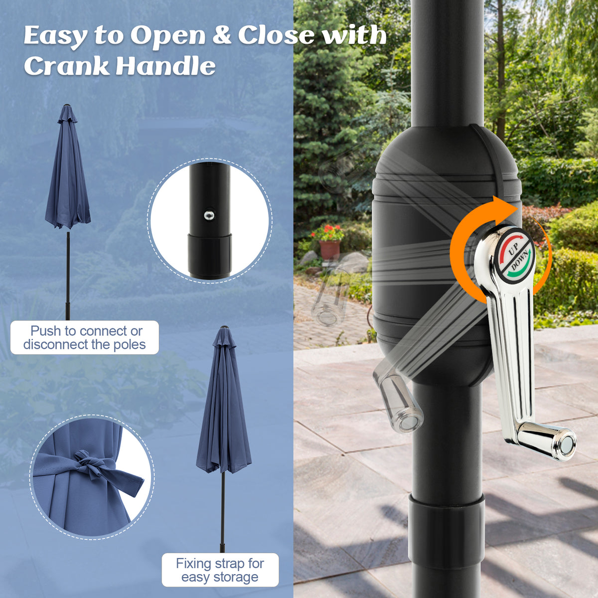 10x8.2 Feet Patio Umbrella with Tilt & Crank - Navy