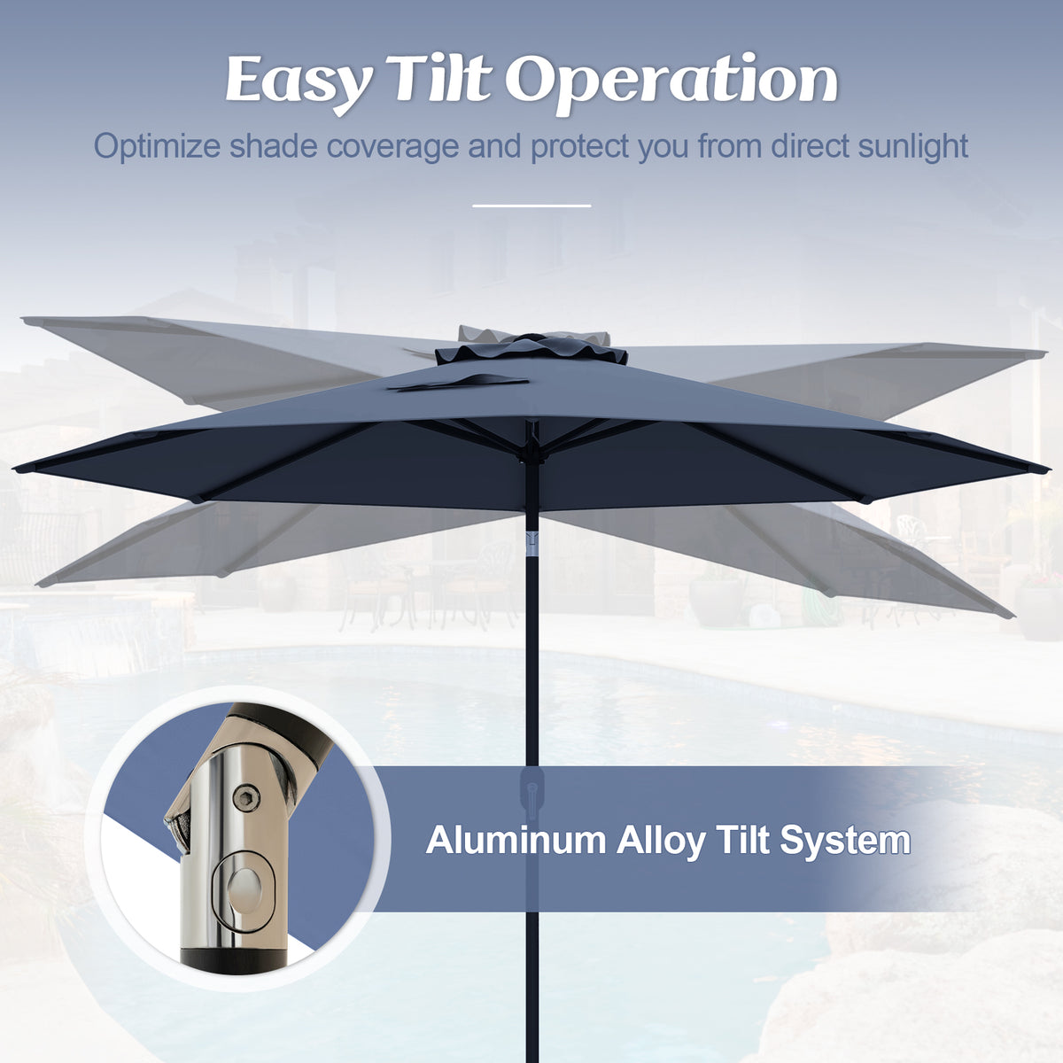 10x8.2 Feet Patio Umbrella with Tilt & Crank - Navy