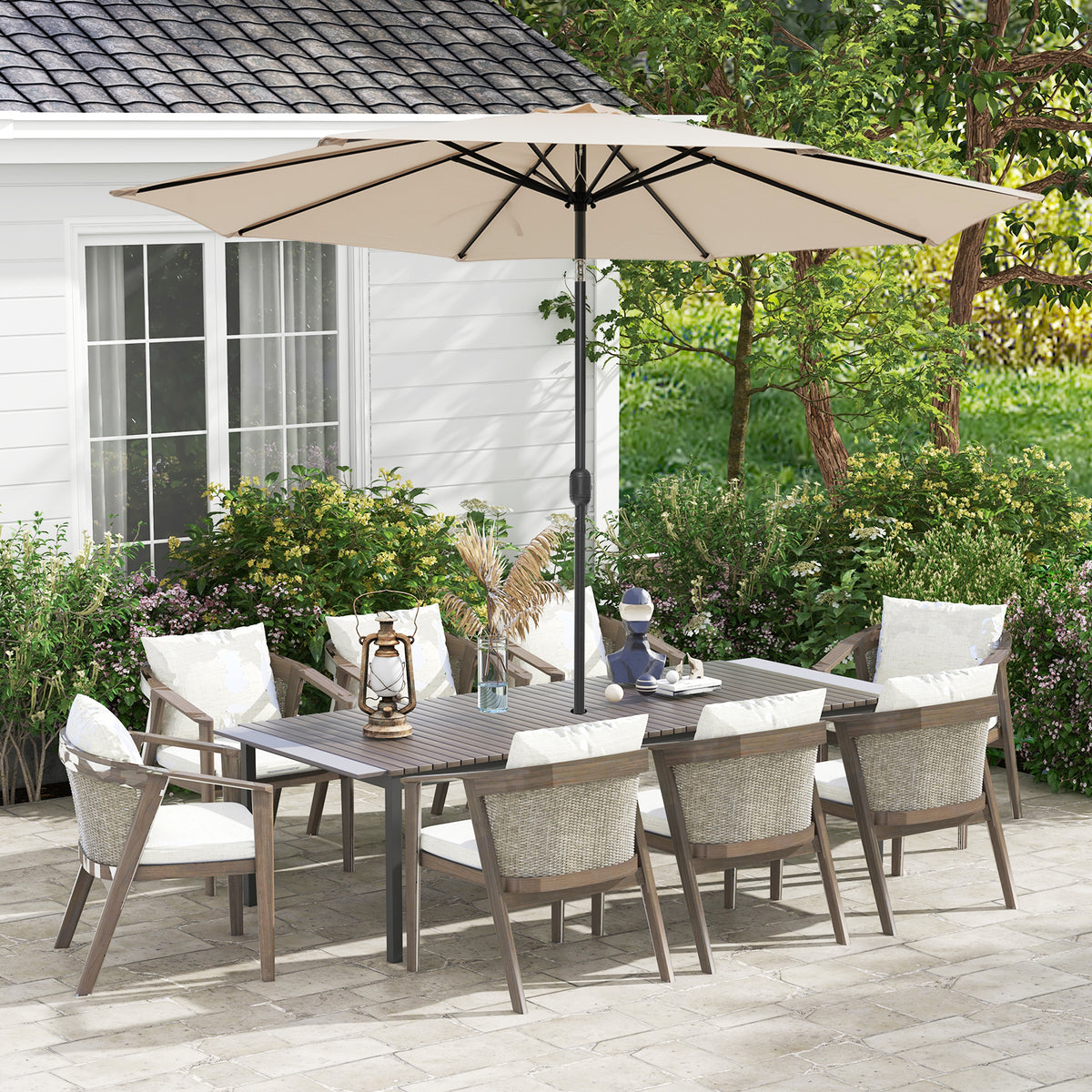 10 x 8.2 Ft Patio Umbrella with Tilt & Crank – Beige