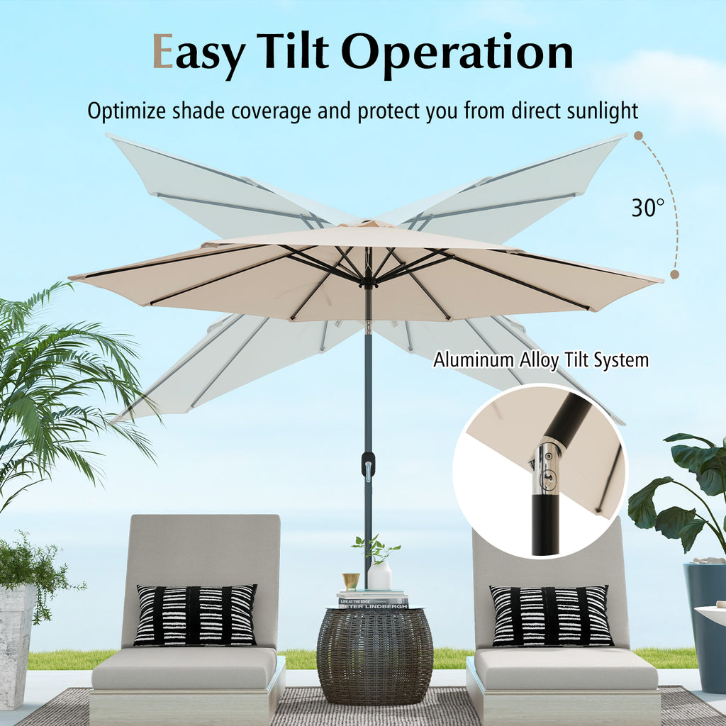 10 x 8.2 Ft Patio Umbrella with Tilt & Crank – Beige