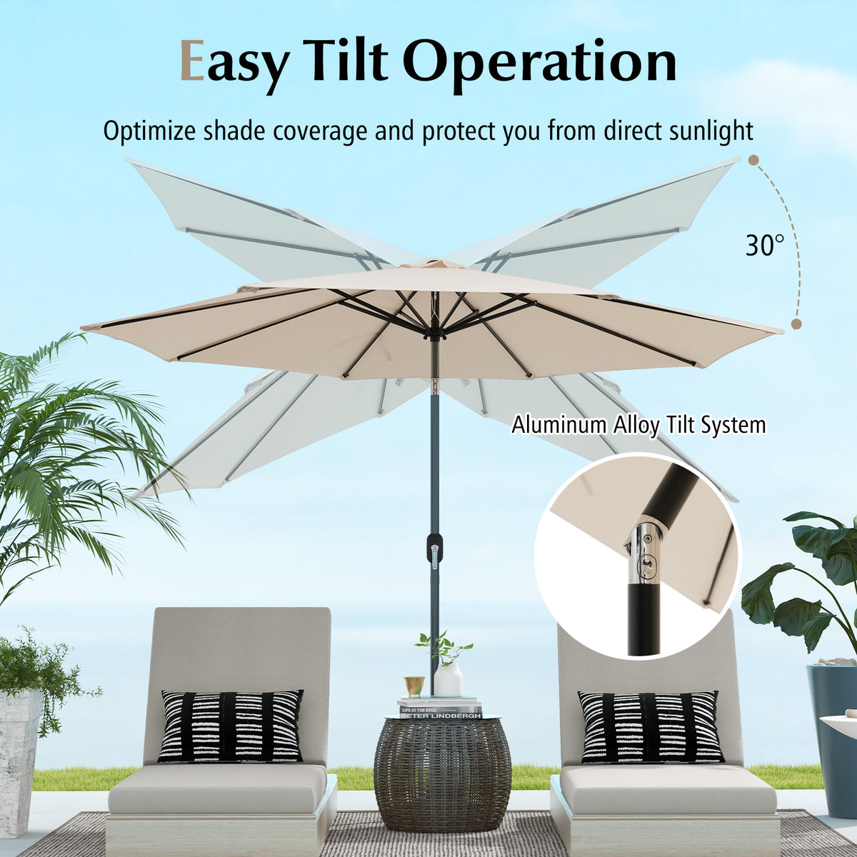 10 x 8.2 Ft Patio Umbrella with Tilt & Crank – Beige