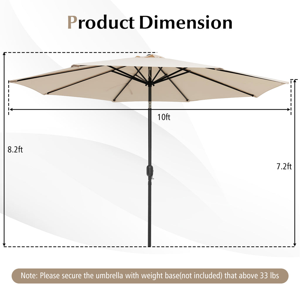 10 x 8.2 Ft Patio Umbrella with Tilt & Crank – Beige