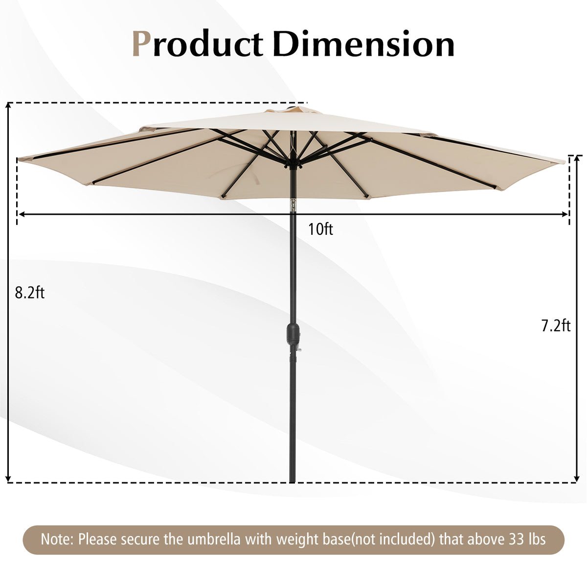 10 x 8.2 Ft Patio Umbrella with Tilt & Crank – Beige