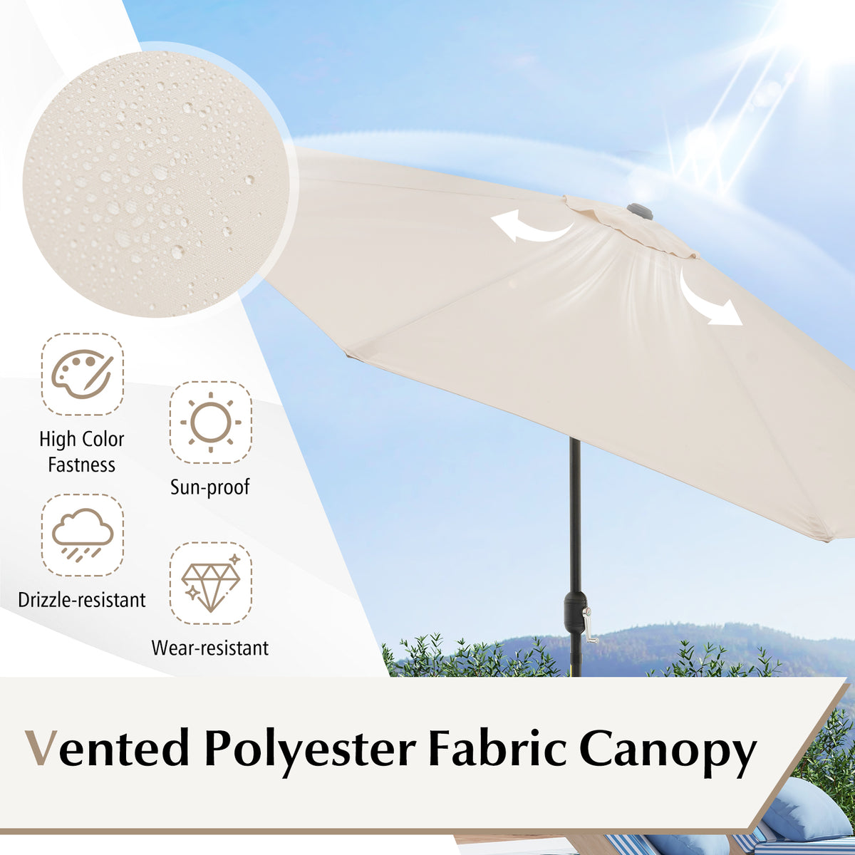 10 x 8.2 Ft Patio Umbrella with Tilt & Crank – Beige