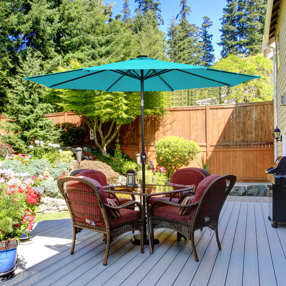 10 FT Patio Umbrella with 24 Solar LED Lights - Turquoise