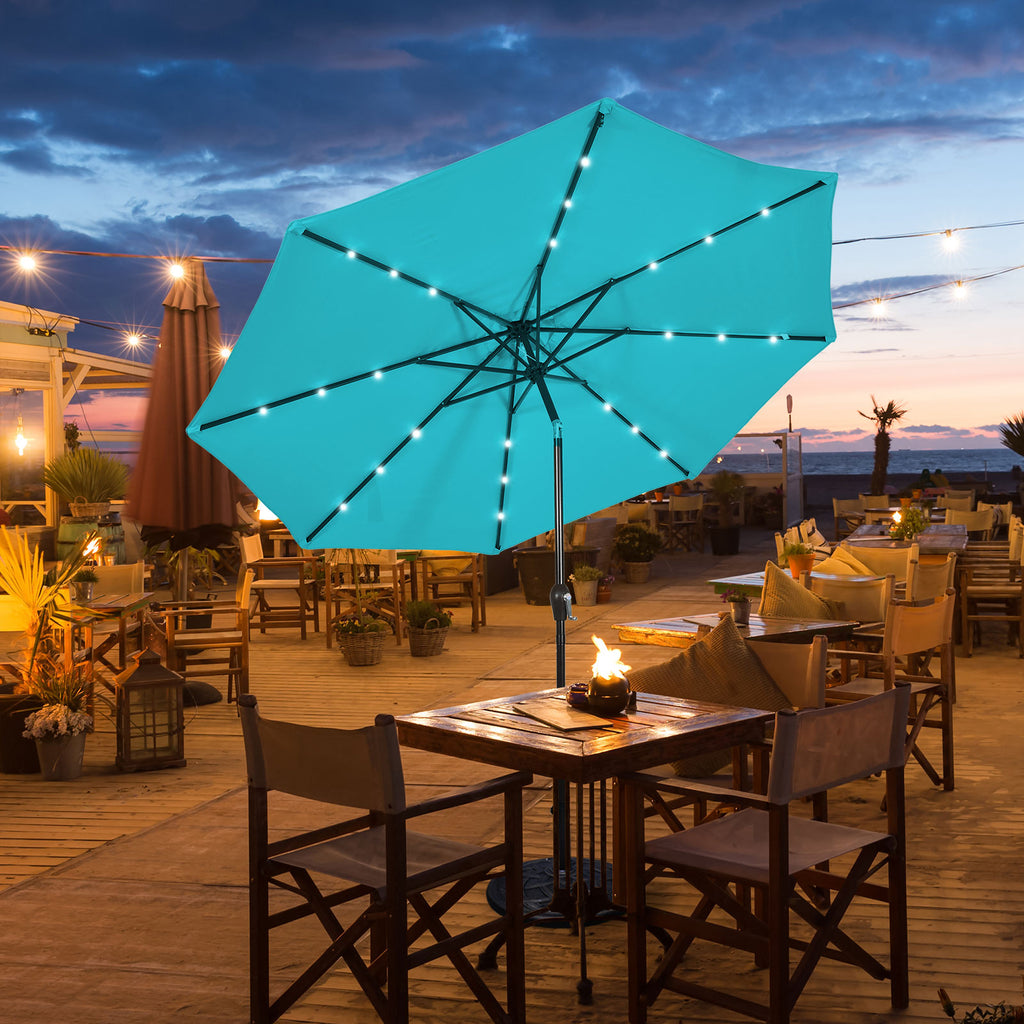 10 FT Patio Umbrella with 24 Solar LED Lights - Turquoise