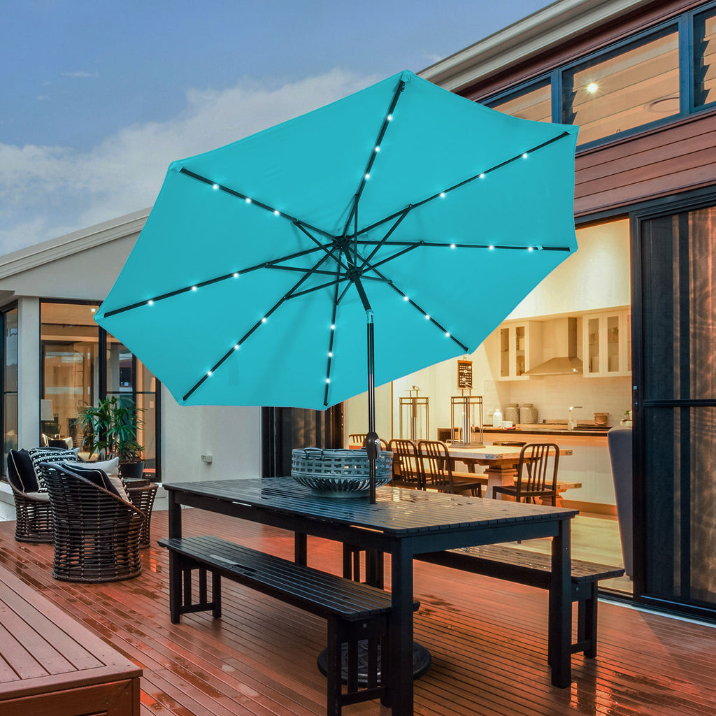 10 FT Patio Umbrella with 24 Solar LED Lights - Turquoise