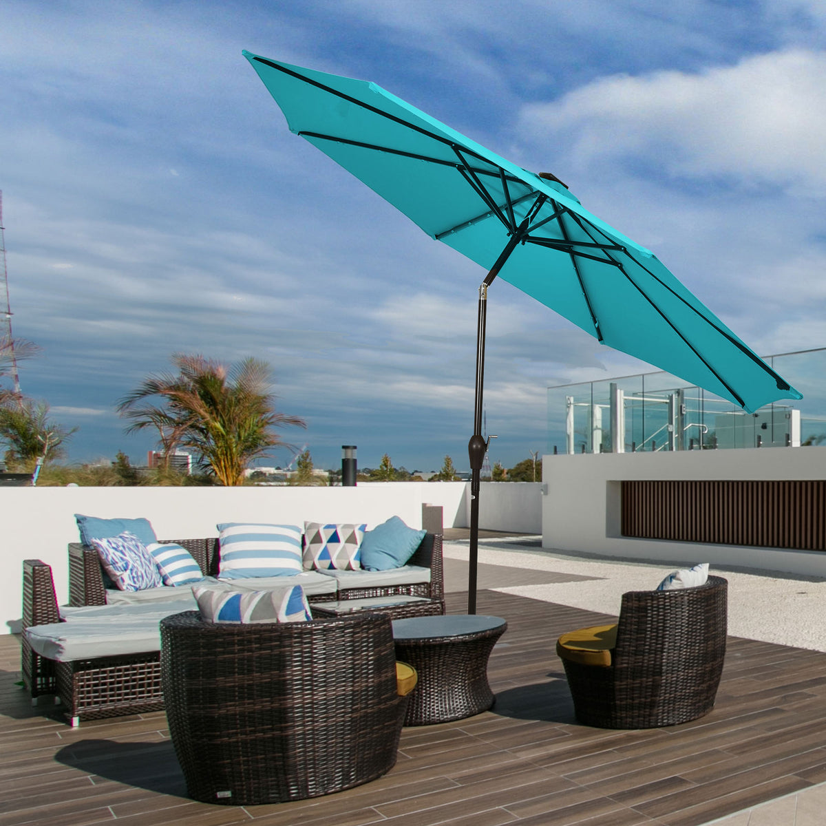 10 FT Patio Umbrella with 24 Solar LED Lights - Turquoise