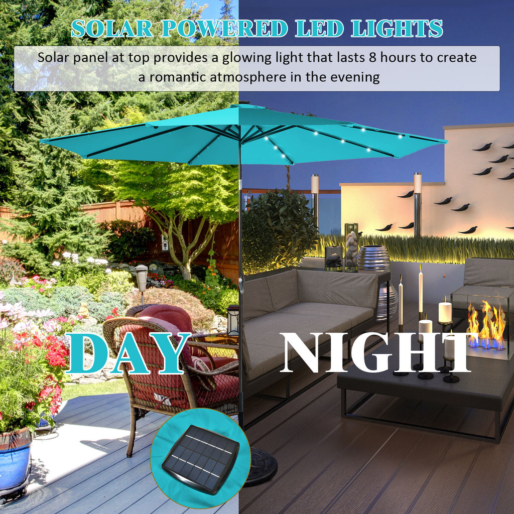 10 FT Patio Umbrella with 24 Solar LED Lights - Turquoise