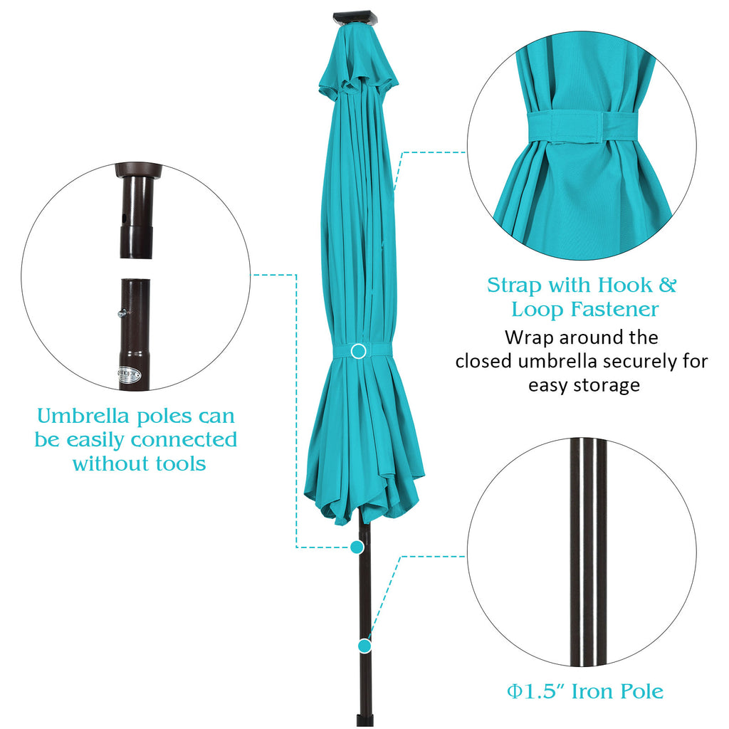 10 FT Patio Umbrella with 24 Solar LED Lights - Turquoise