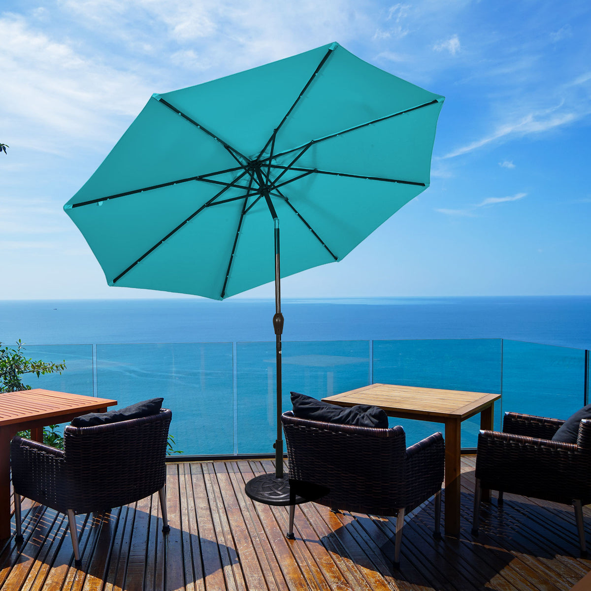 10 FT Patio Umbrella with 24 Solar LED Lights - Turquoise