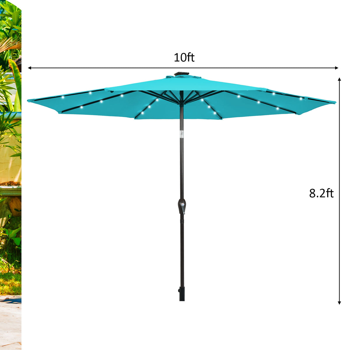 10 FT Patio Umbrella with 24 Solar LED Lights - Turquoise