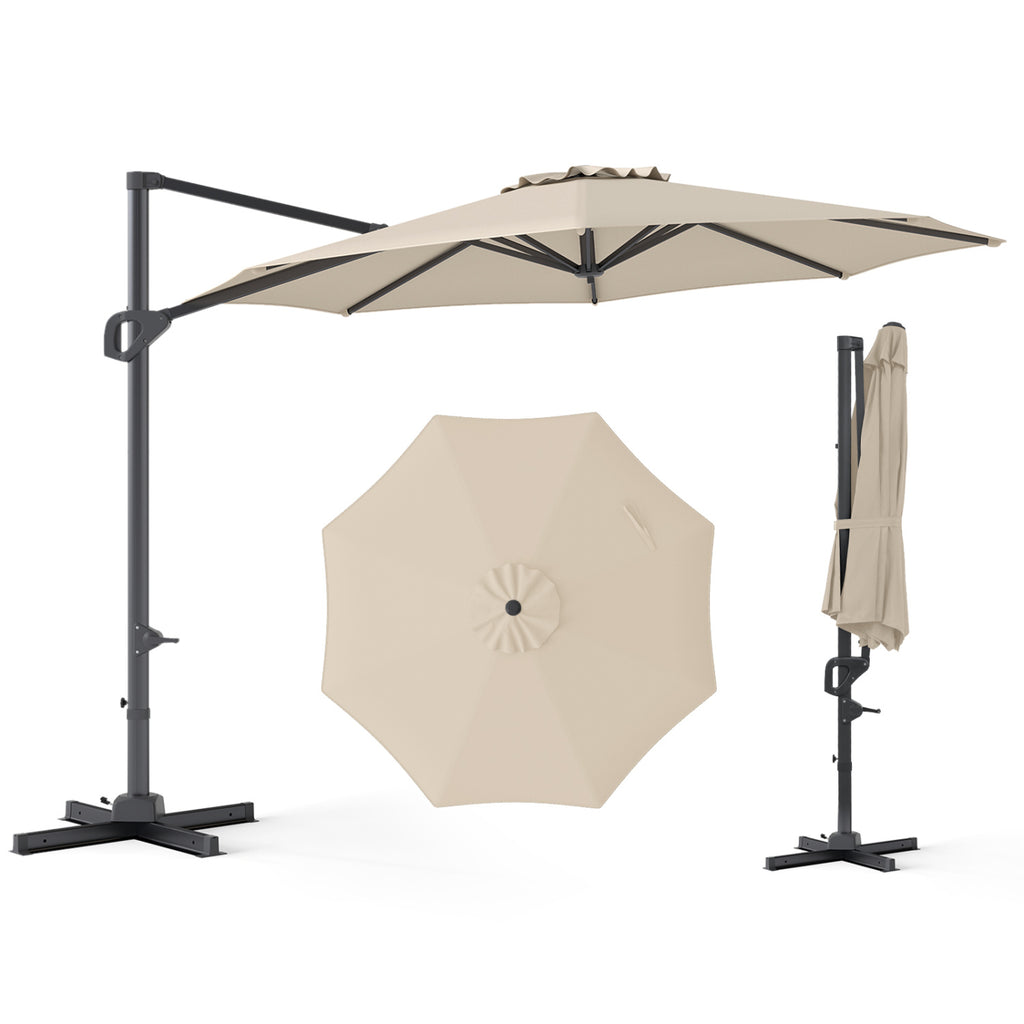 10 Feet Cantilever Umbrella with Tilt, Beige - 8 Metal Ribs