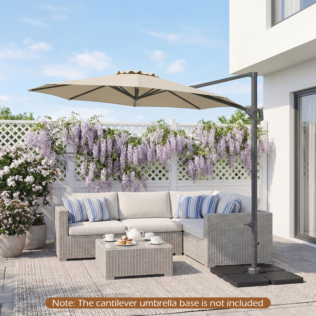 10 Feet Cantilever Umbrella with Tilt, Beige - 8 Metal Ribs