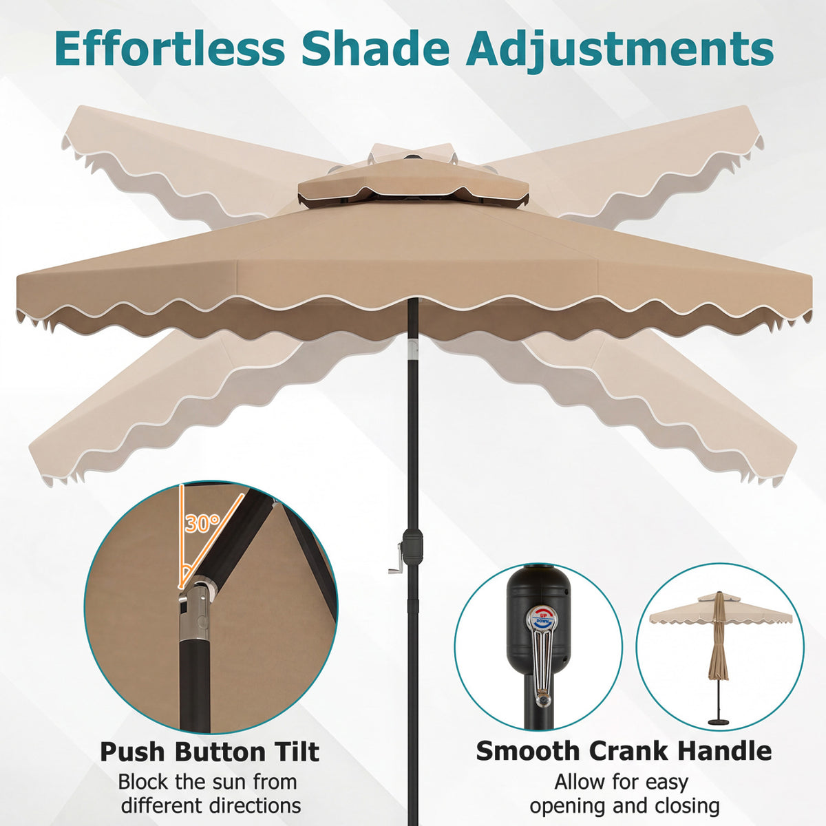 10 Ft Patio Umbrella with Push Button Tilt & Crank - Coffee