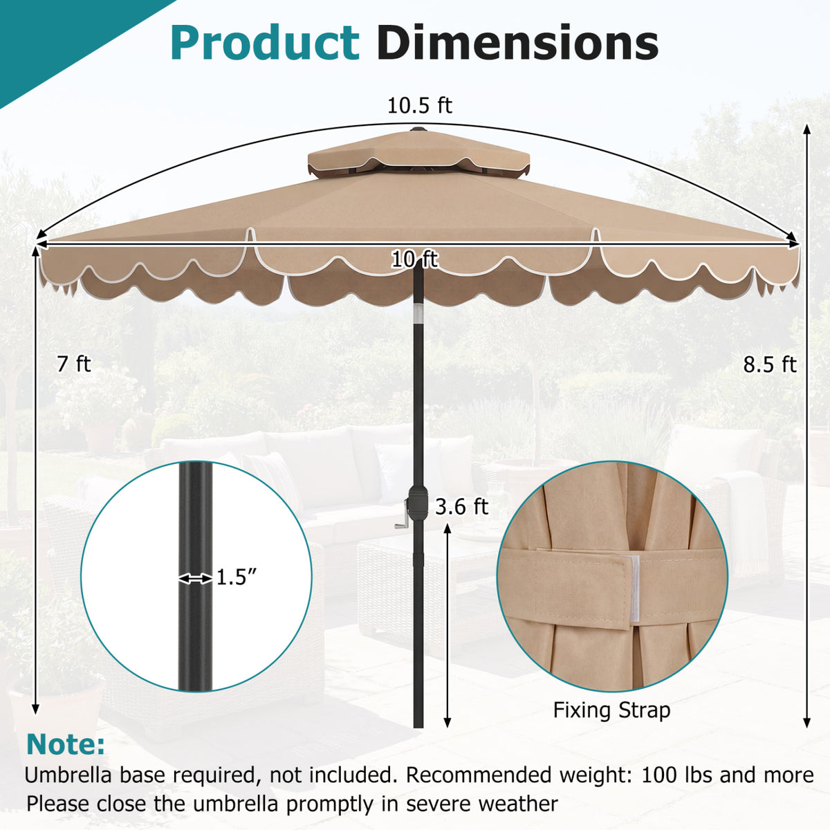 10 Ft Patio Umbrella with Push Button Tilt & Crank - Coffee