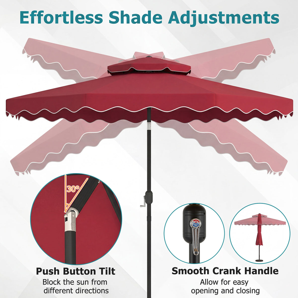 10 Feet Patio Umbrella with Push Button Tilt and Crank - Wine