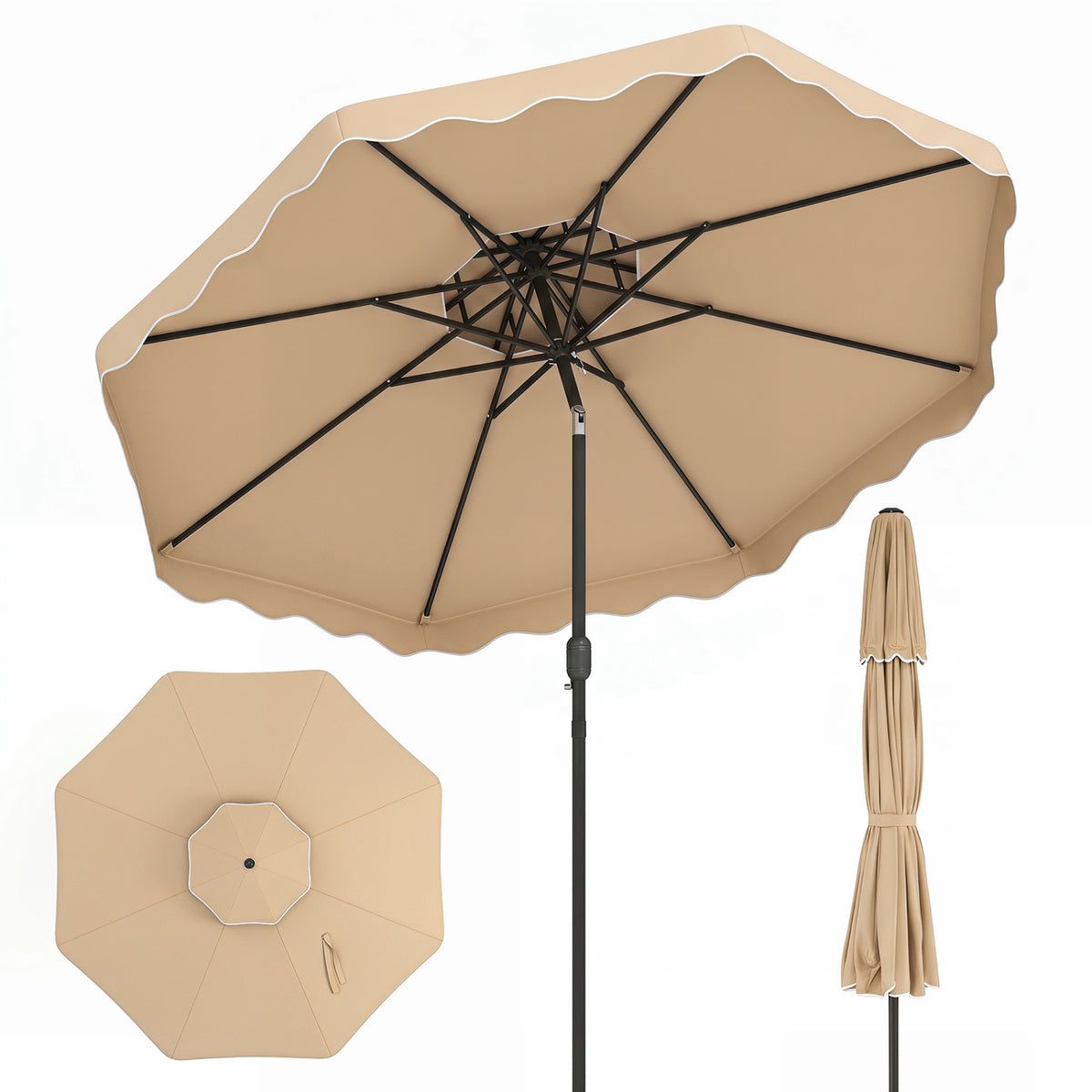 10 Ft Patio Umbrella with Push Button Tilt & Crank - Beige