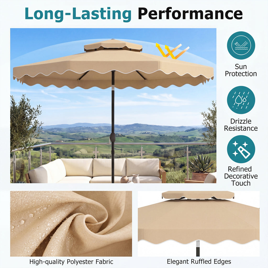 10 Ft Patio Umbrella with Push Button Tilt & Crank - Beige