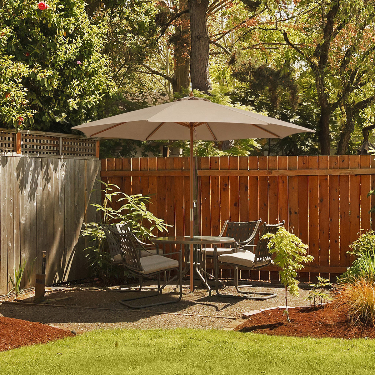 10 Ft Patio Umbrella with Wooden Ribs & Adjustable Height - Brown