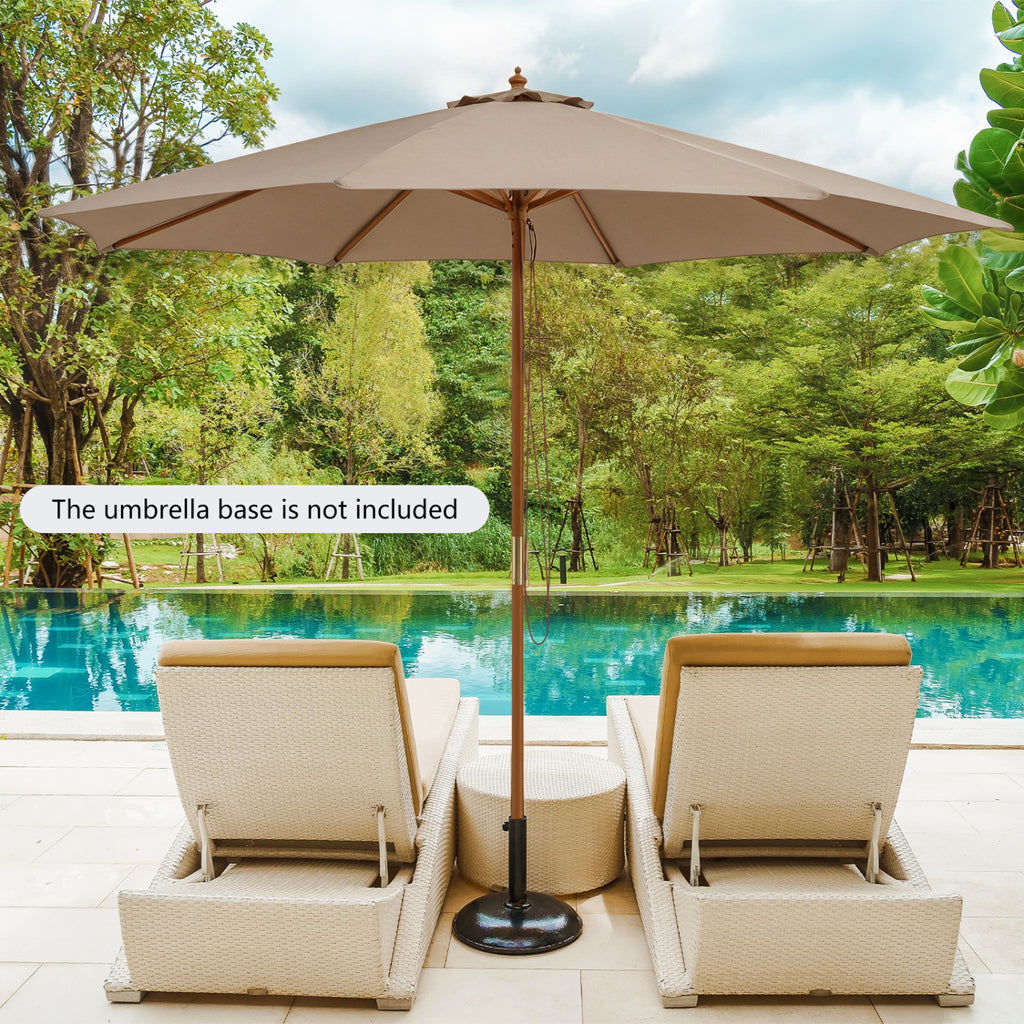 10 Ft Patio Umbrella with Wooden Ribs & Adjustable Height - Brown