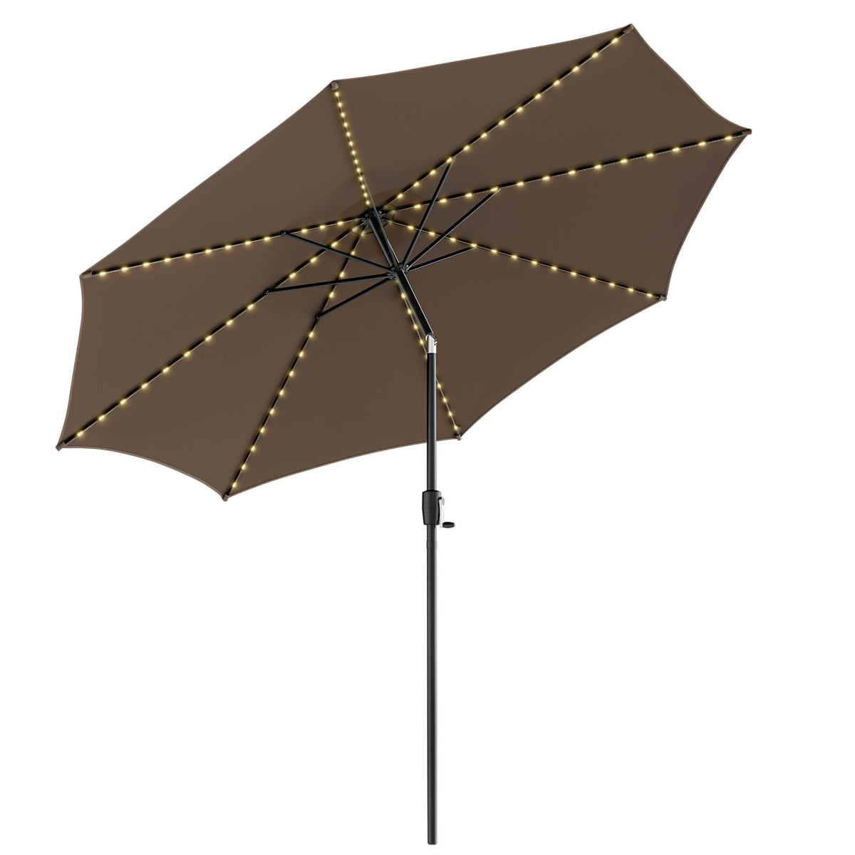 10 FT Solar Patio Umbrella with 112 LED Lights - Coffee