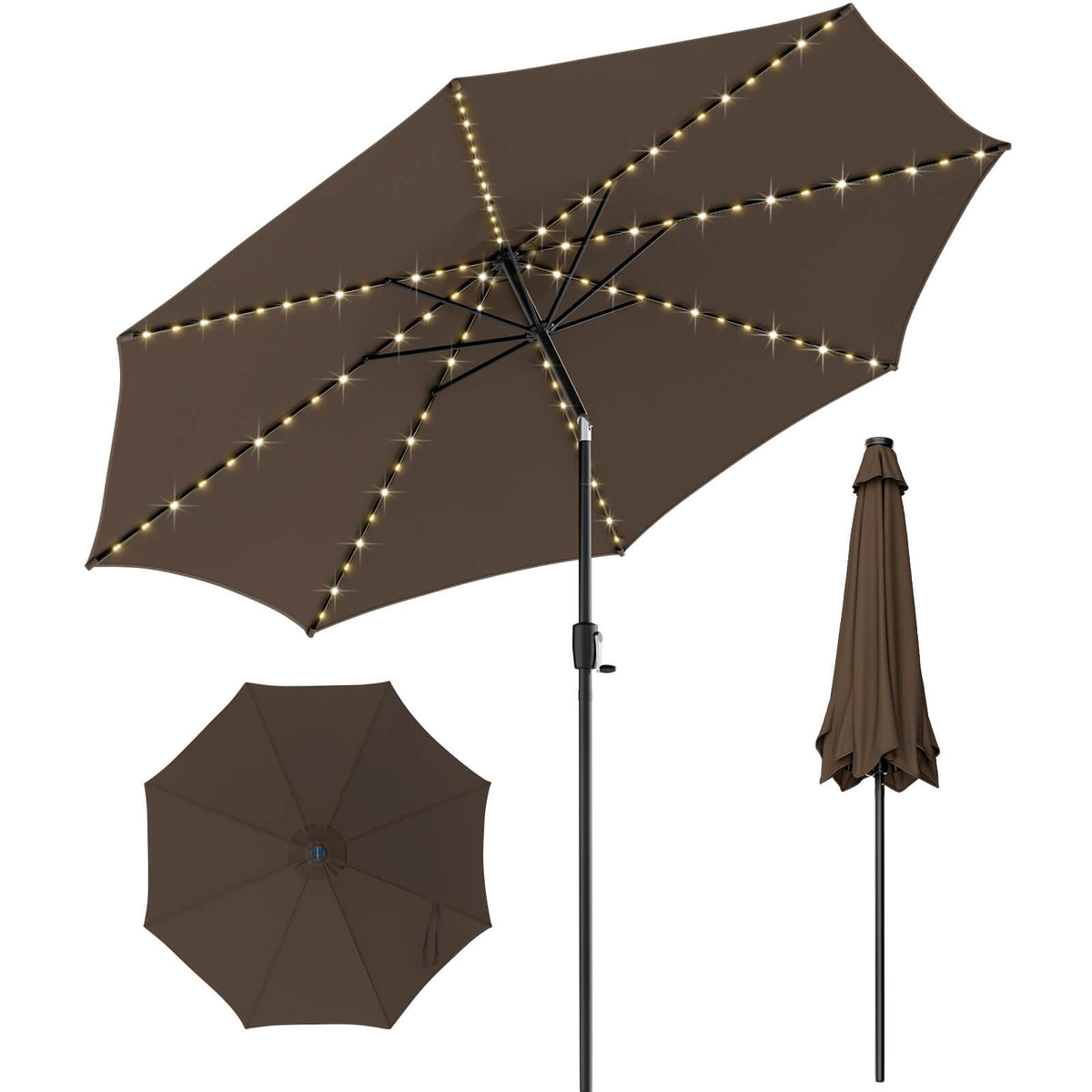 10 FT Solar Patio Umbrella with 112 LED Lights - Coffee
