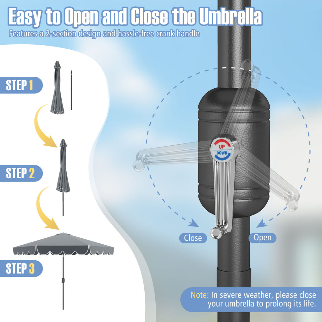 10 Feet Patio Market Umbrella with Crank Tilt - Gray