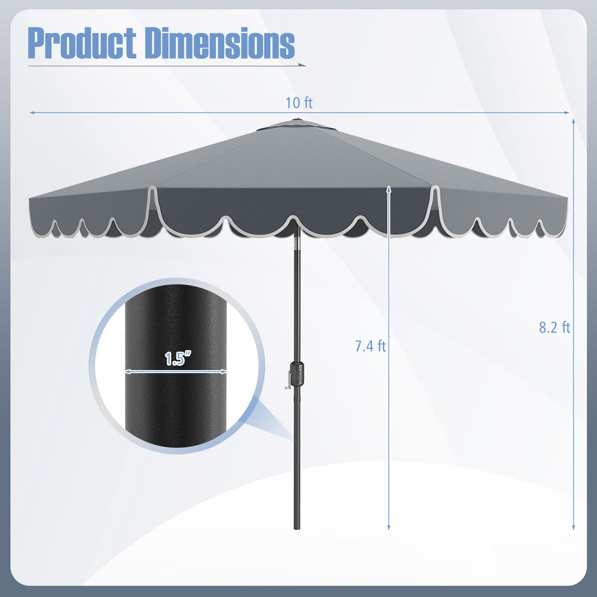 10 Feet Patio Market Umbrella with Crank Tilt - Gray