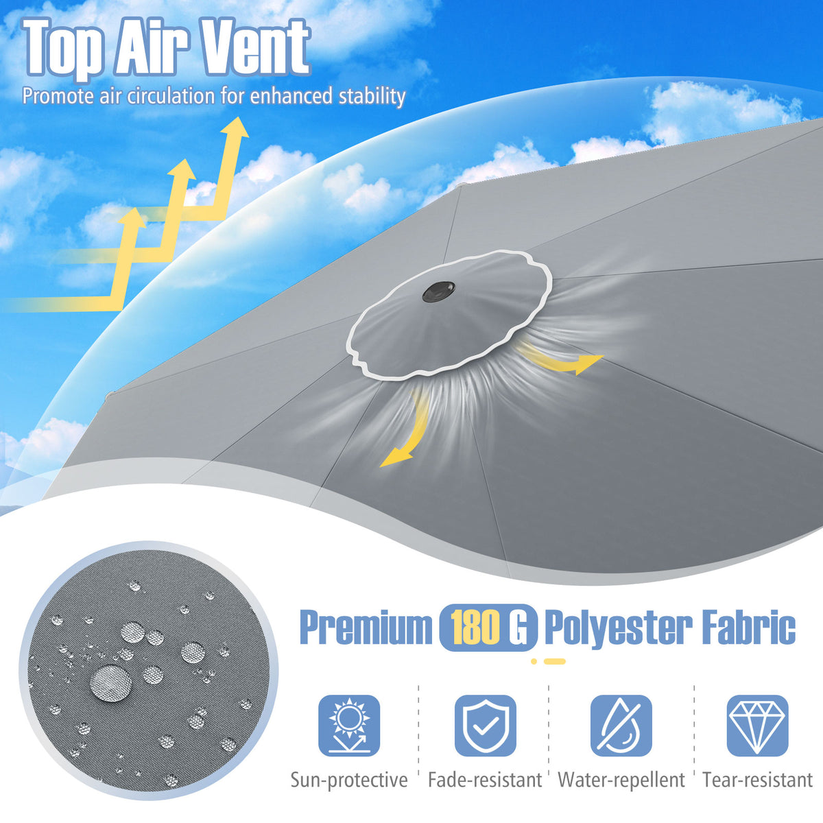 10 Feet Patio Market Umbrella with Crank Tilt - Gray