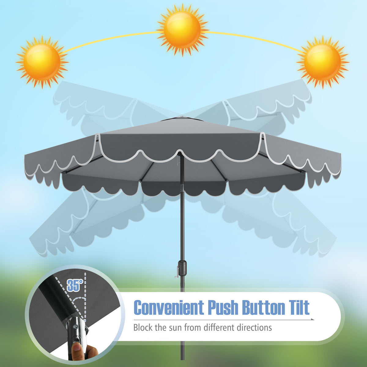 10 Feet Patio Market Umbrella with Crank Tilt - Gray