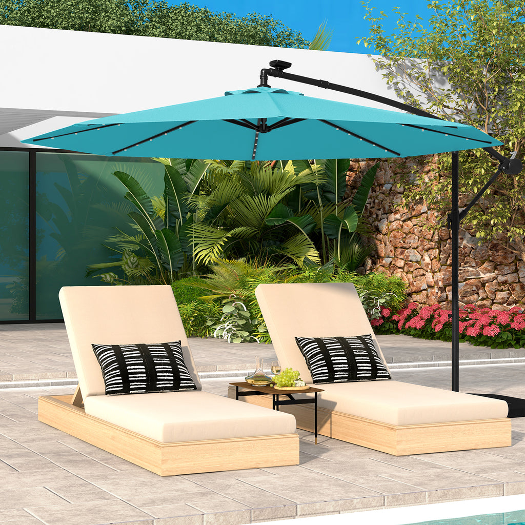 10 Feet Solar Offset Hanging Umbrella with 40 Lamp Beads and Panel