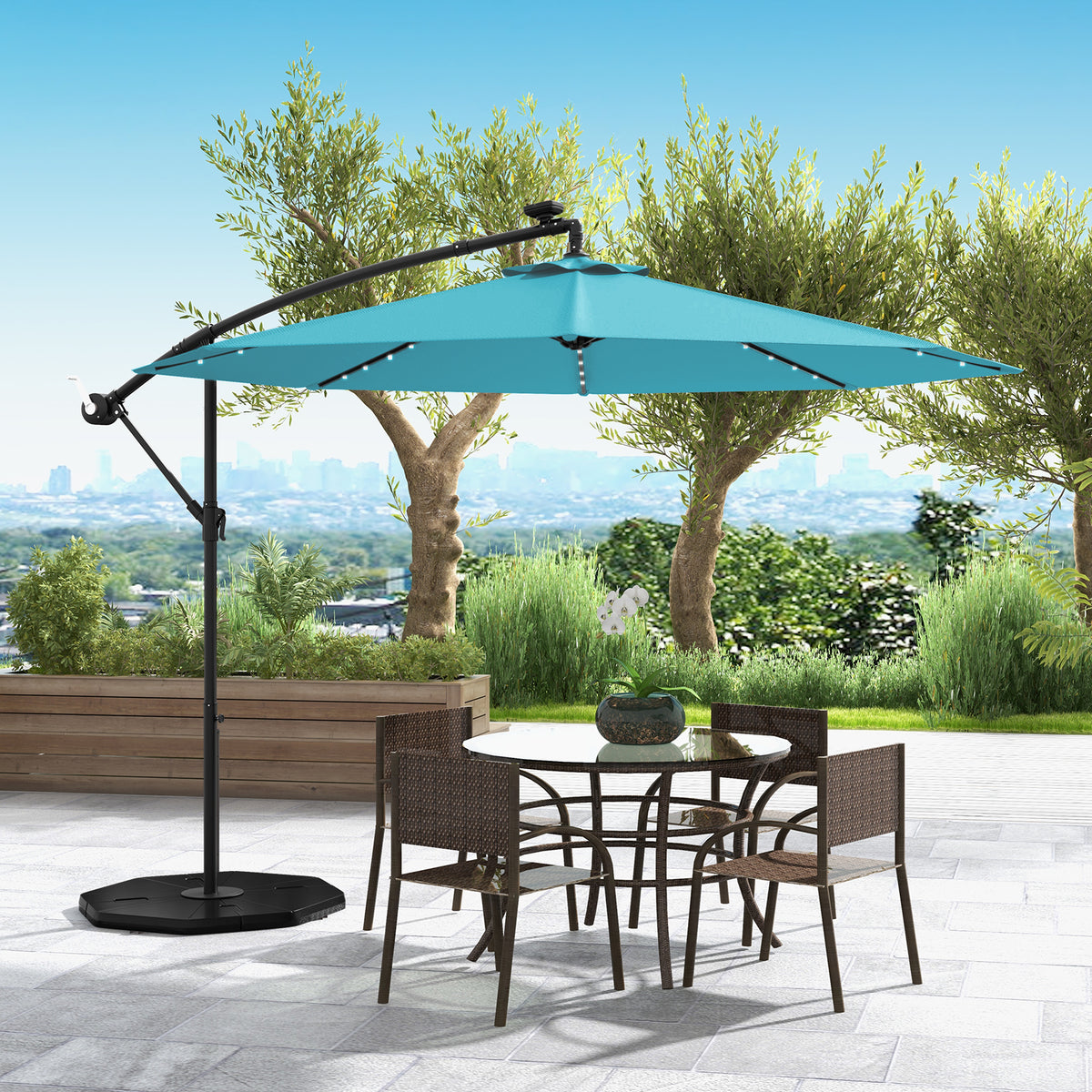 10 Feet Solar Offset Hanging Umbrella with 40 Lamp Beads and Panel