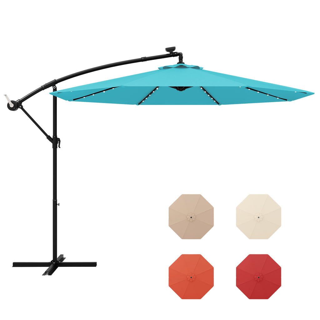 10 Feet Solar Offset Hanging Umbrella with 40 Lamp Beads and Panel