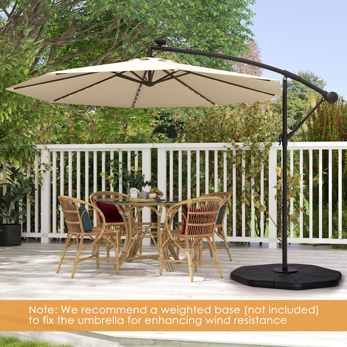 10 x 8.2 Feet Solar Offset Hanging Umbrella with 40 LED Lights, Beige