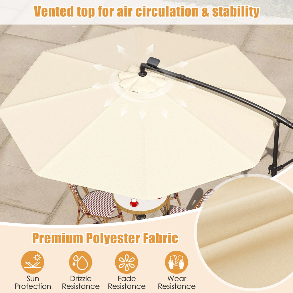 10 x 8.2 Feet Solar Offset Hanging Umbrella with 40 LED Lights, Beige