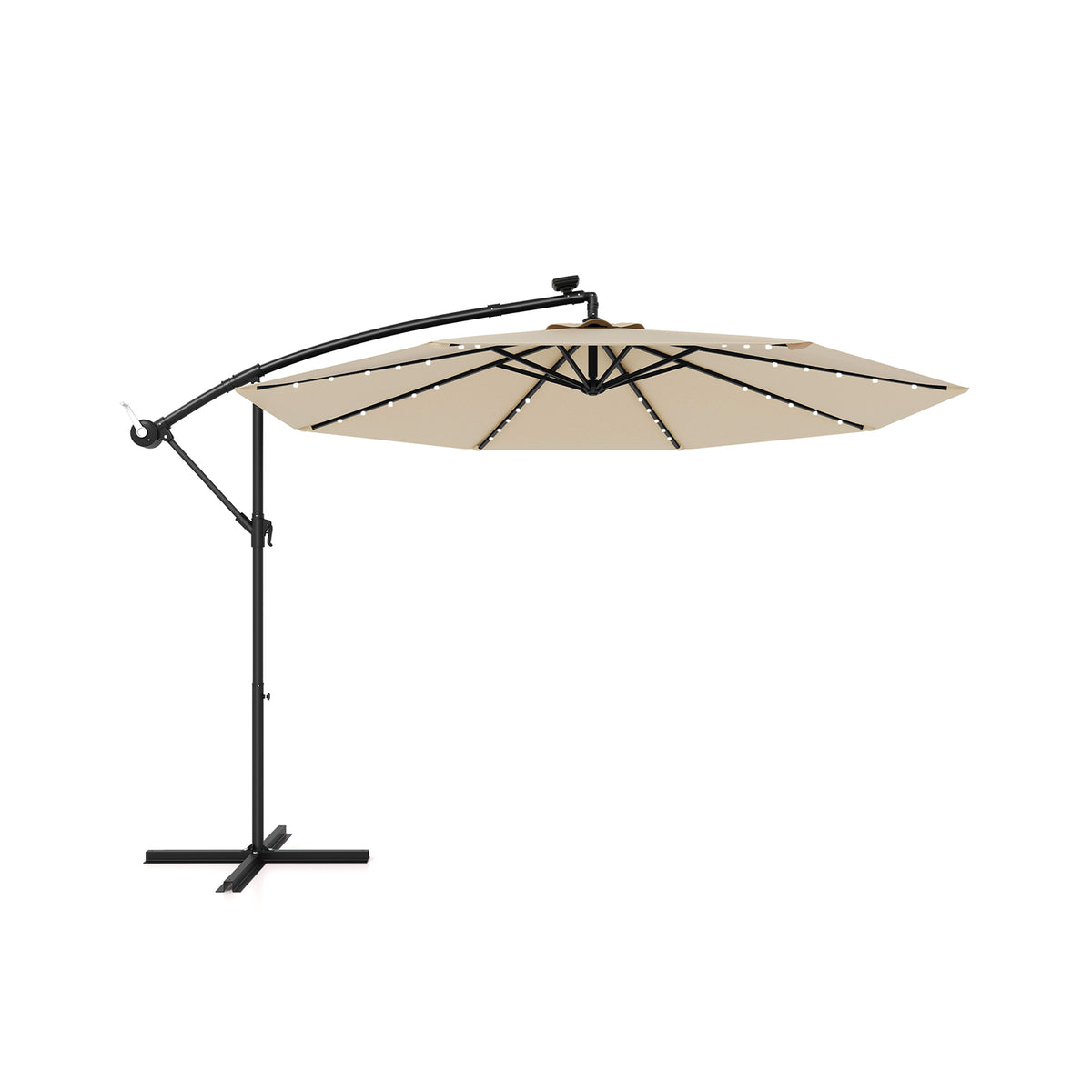 10 x 8.2 Feet Solar Offset Hanging Umbrella with 40 LED Lights, Beige