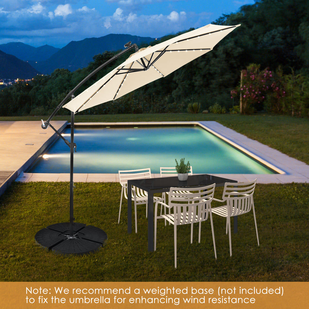 10 x 8.2 Feet Solar Offset Hanging Umbrella with 40 LED Lights, Beige