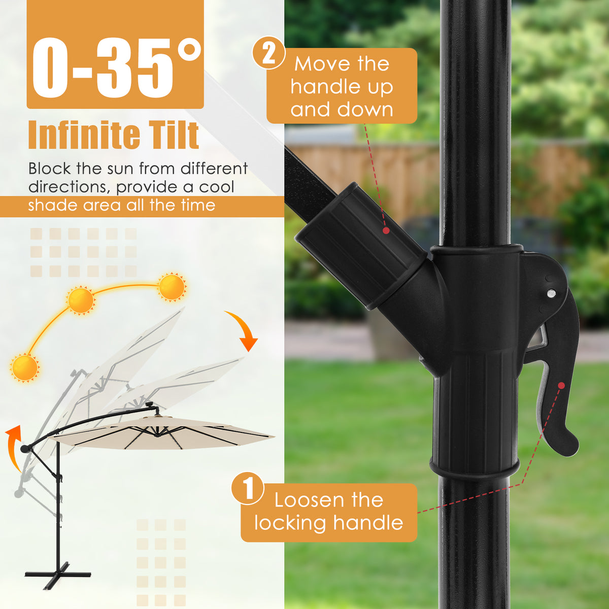 10 x 8.2 Feet Solar Offset Hanging Umbrella with 40 LED Lights, Beige