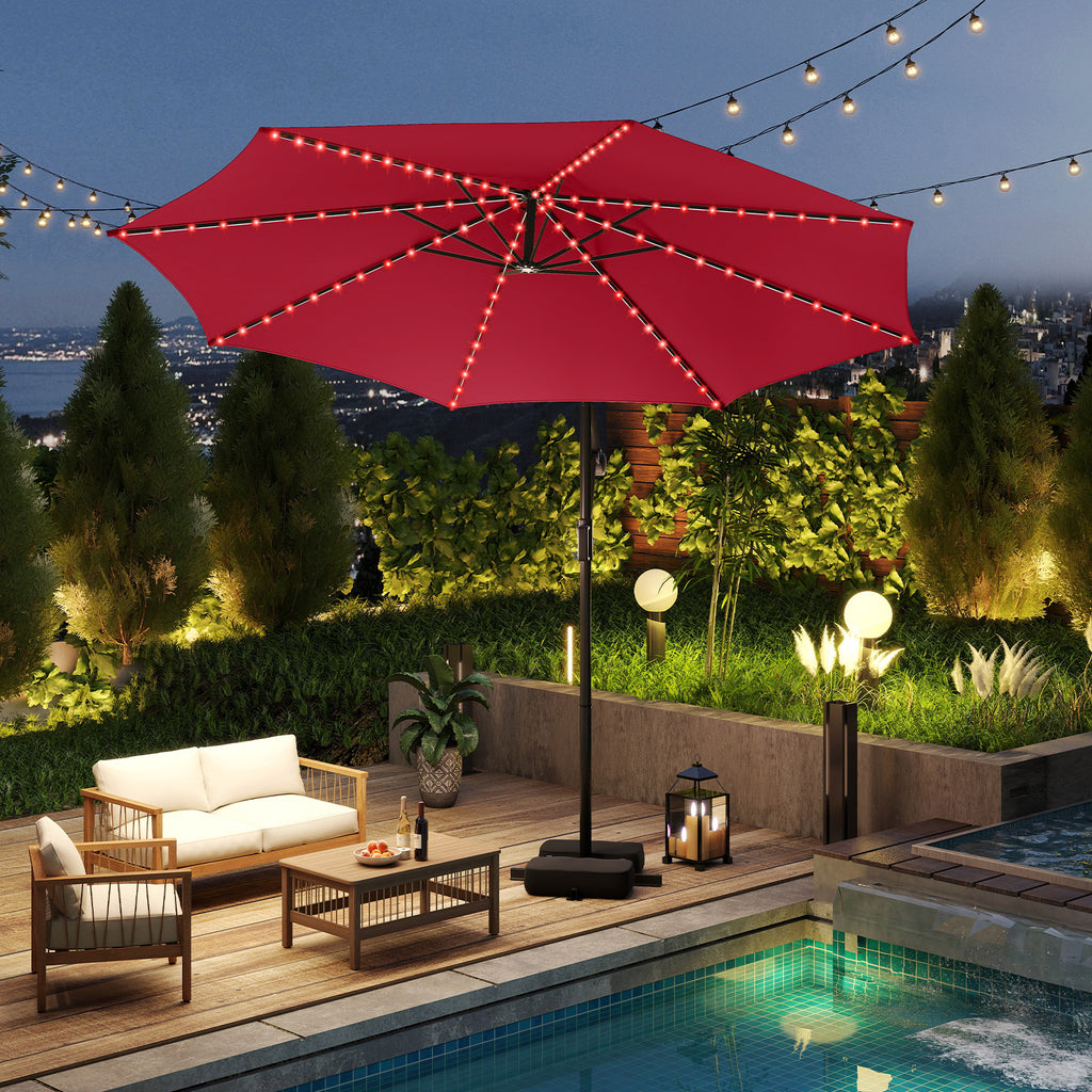 10 Ft Solar Offset Hanging Umbrella with LED Lights - Red