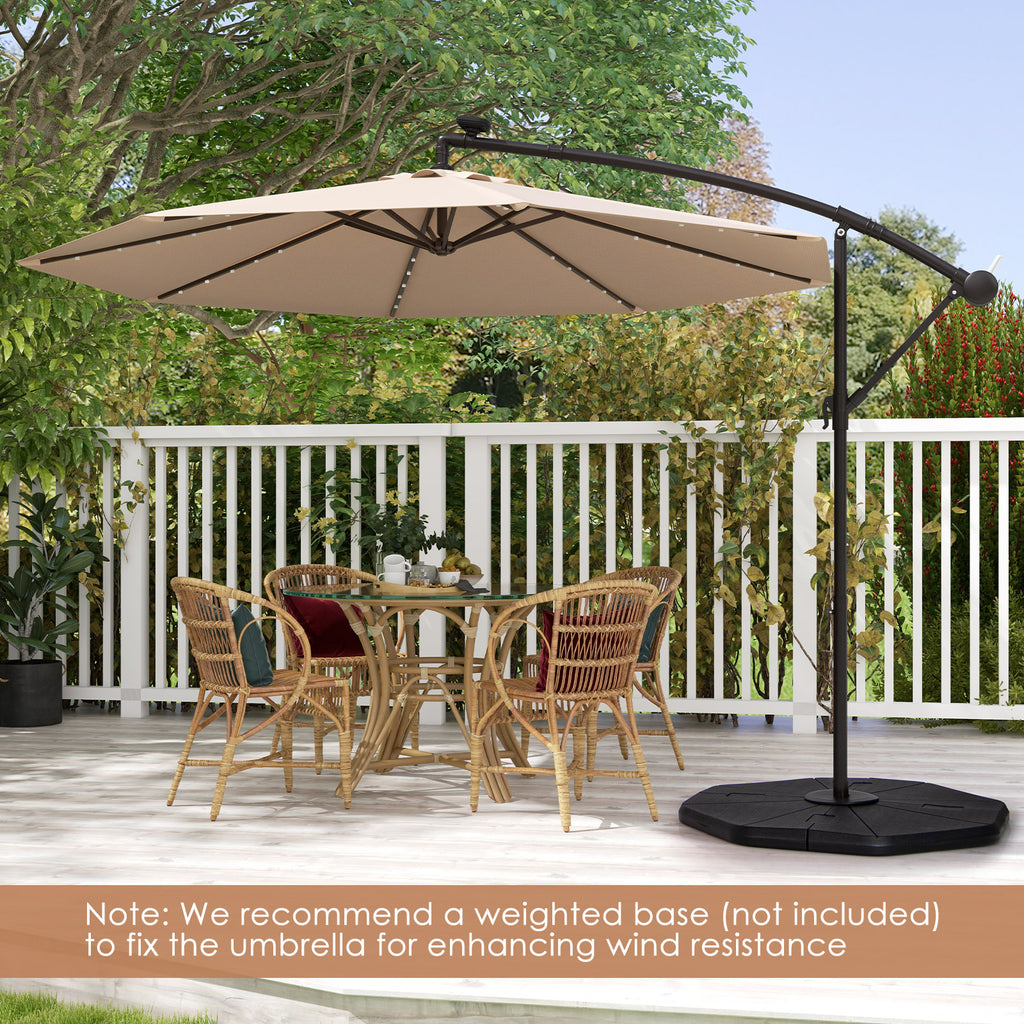 10 Feet Solar Offset Hanging Umbrella with 40 Lamp Beads and Panel