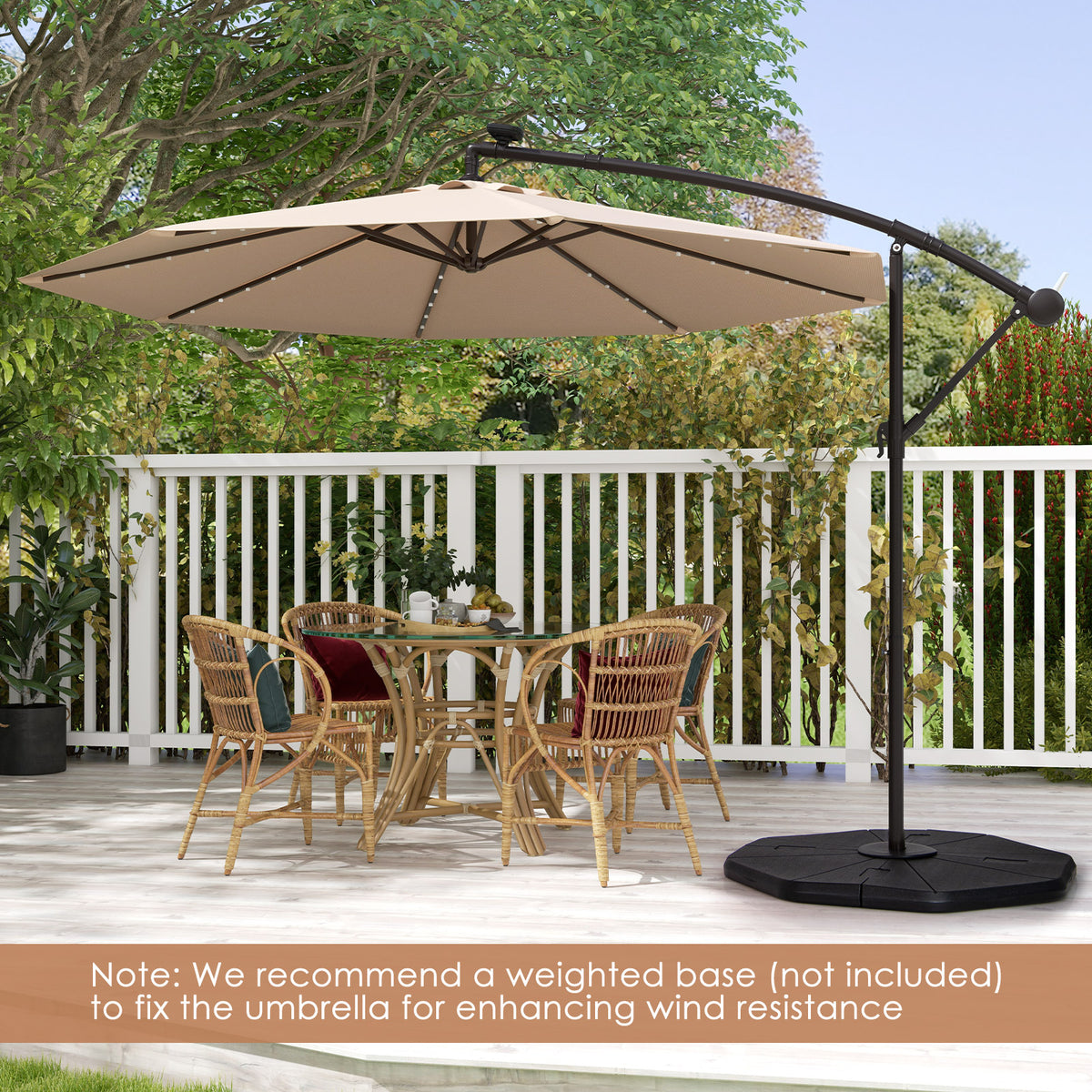 10 Feet Solar Offset Hanging Umbrella with 40 Lamp Beads and Panel
